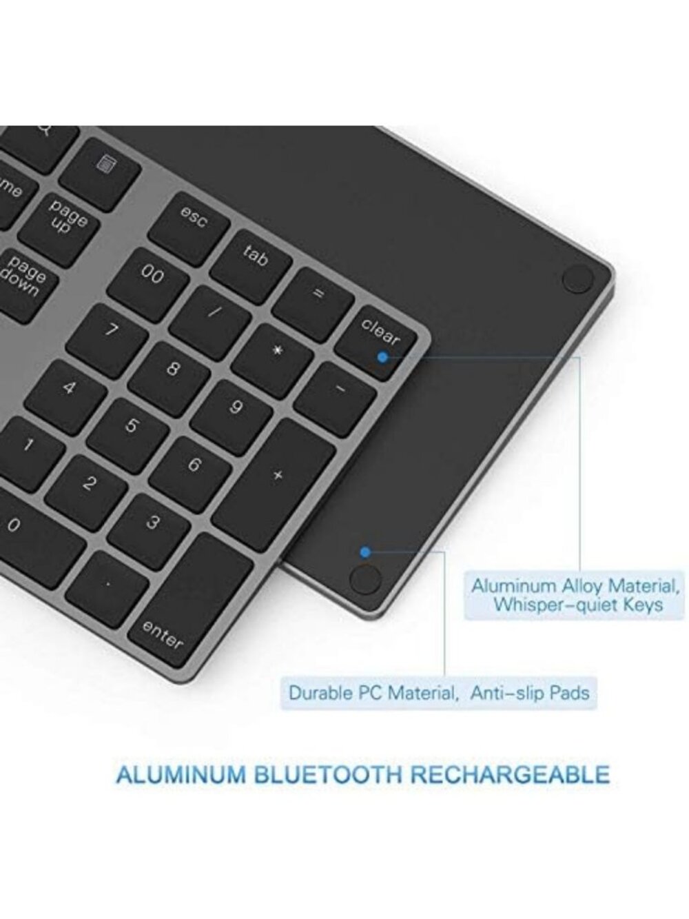 Wireless Rechargeable Aluminum Bluetooth Numeric Keypad - Portable Number Pad - Picture 5 of 6
